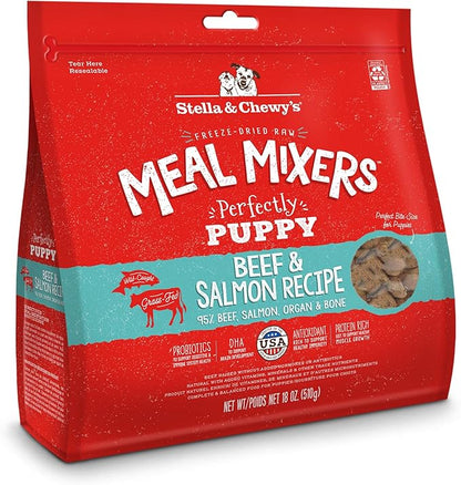 Stella & Chewy's Freeze Dried Raw Meal Mixers  Crafted for Puppies  Grain Free, Protein Rich Perfectly Puppy Beef & Salmon Recipe  18 oz Bag