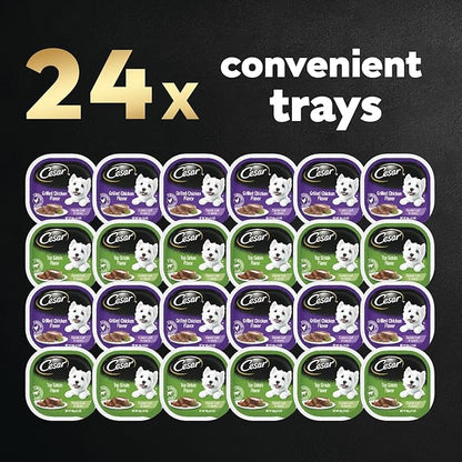 Cesar Wet Dog Food Classic Loaf in Sauce Top Sirloin & Grilled Chicken Flavors Variety Pack, 3.5 oz. Easy Peel Trays, (12 Count, Pack of 2)