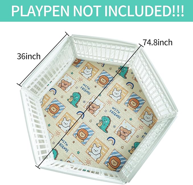36'' Wide Hexagonal Dog Pen Urine Pad Dog Urine Pad Puppy Pad, [PLAYPEN Not Included!] Reusable Whelping Playpen Crate Reusable Washable Pet Mattress Pads Pet Training Pads, white (JWXQS-011)