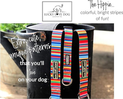 Lucky Love Dog Collar, Rainbow Stripes Pattern Dog Collar for Tiny Dogs, Comfortable & Soft Dog Collars, Hippie, XS