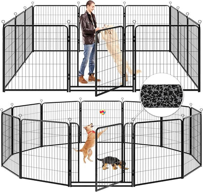 Dog Playpen Outdoor Extra Wide 12 Panels Heavy Duty Anti-Rust Coating-Strengthened Dog Fence 40" Height with Doors Portable for RV Camping Yard, Total 32FT, 79 Sq.ft, Snowy Black