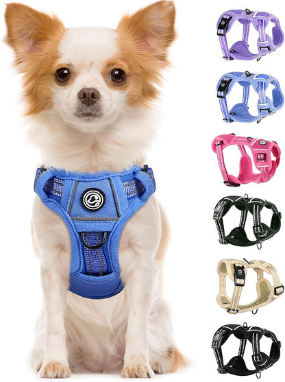 Dog Harness Small Sized Dog, No Pull Pet Harness with 2 Leash Clips, Adjustable Soft Padded Dog Vest Harnesses, Reflective No-Choke Pet Oxford Vest