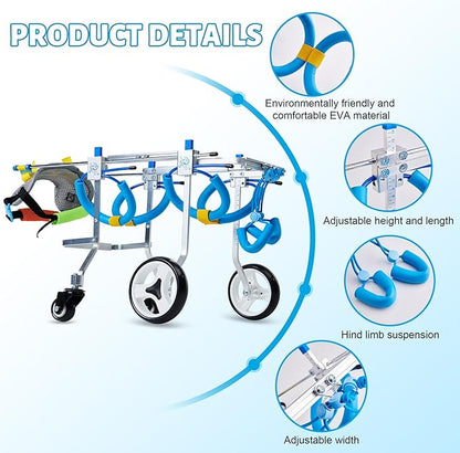 Adjustable 4-Wheel Dog Wheelchair| Pet Wheelchairs with Disabled Hind Legs Walking|Full Support Dog wheelchairs (7-Size) (XSLW)