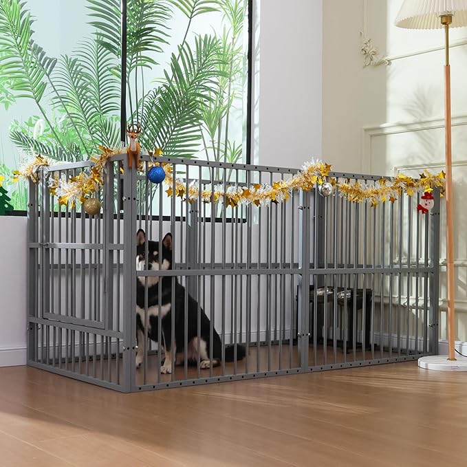 Dog Playpen - 32" Height Dog Pen, Heavy Duty Puppy Pen with Door, Safe & Sturdy, Easy Assemble for Indoor/Outdoor Pet Playpen (6 Panels with Door, Charcoal Gray)