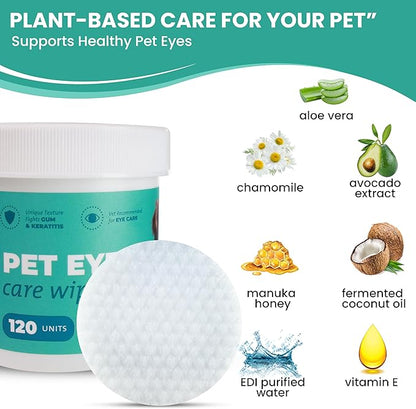 Dog Eye Wipes – 120 Pcs Soft Eye Wipes for Dogs and Cats – Natural Extracts Eye Care Balm for Pets – Easy to Use Dog Eye Wipes Tear Stain Remover for Sensitive Eyes – Hydrating Formula