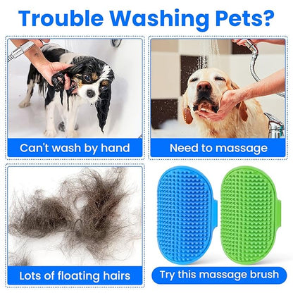 2Pcs Dog Bath Brush Scrubber, Rubber Pet Shampoo Curry Brush/Dog Massage Comb with Adjustable Ring Handle, Dog Shower Brush Puppy Brushes for Long Short Hair Dogs Cats Grooming Supplies