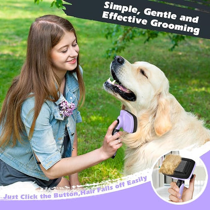 3PCS Self Cleaning Slicker Brush & Pet Grooming Rake & Bath Brush for Dogs,Cats and Horses | Double-Sided Dematting Comb & Skin Friendly Deshedding Grooming Tool | Pet Supplies(Light Purple Black)