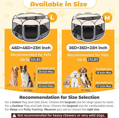 45" Foldable Pet Playpen for Large Dogs, HOMAGICO Pet Playpen for Indoor Cats Enclosed, Portable Dog Playpen Outdoor Tent Crate with Carrying Case, Water-Resistant and Removable Shade Cover, Grey