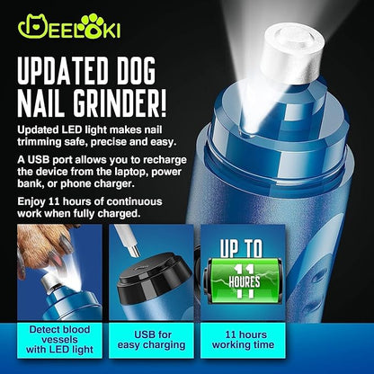 Dog Nail Grinder with LED Light Upgraded 2 Speeds Painless Pet Dog Nail Trimmers and Clipper Super Quiet Best Cat Dog Nail Clipper Kit for Large Small Dogs Pets Cats Breed Paws Quick Grooming