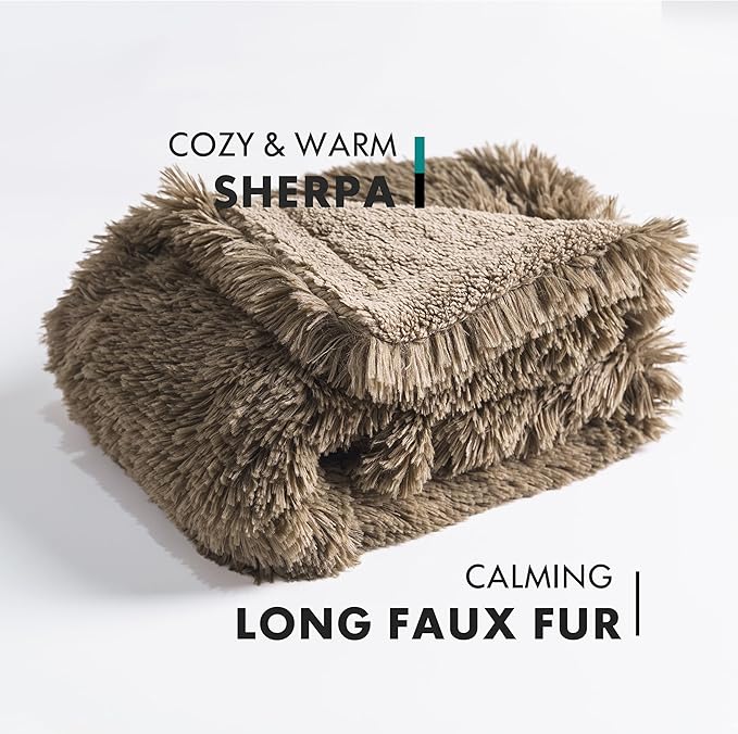 gogobunny Waterproof Plush Long Faux Fur Pet Throw Blanket Ultra Soft Fluffy Bed Couch Cover Washable - Premium Flannel Calming Blankets for Dog Puppy Cat (50x60 Inch (Pack of 1), Stone)