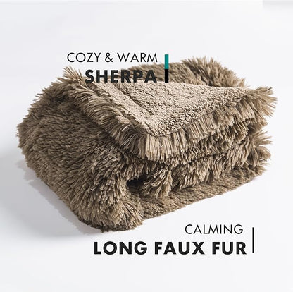 gogobunny Waterproof Plush Long Faux Fur Pet Throw Blanket Ultra Soft Fluffy Bed Couch Cover Washable - Premium Flannel Calming Blankets for Dog Puppy Cat (33x77 Inch (Pack of 1), Stone)