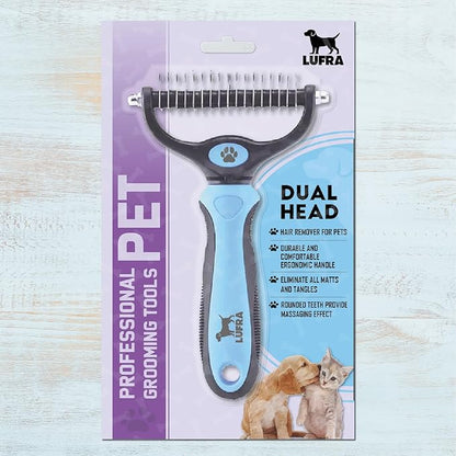 Pet hair remover comb, grooming brush, detangler, hair brush, double-sided blades. Friendly Dog Brush for Shedding & Effective Hair. Shedding Comb and Dematting Tool for Grooming