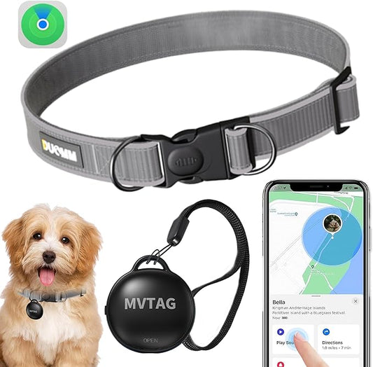 Dog Tracker GPS Collar No Monthly Fee, Real-Time Mini Pet Tracker for Small Medium Large Dogs, Reflective Waterproof Dog Tracking Collar with Bell, Indoor & Outdoor (Only for iOS)