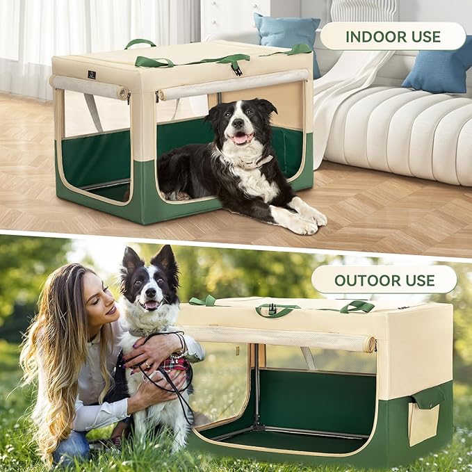 A4Pet Soft Dog Crate, Portable Dog Crate - 36 Inch Adjustable Stainless Steel Frame, Lightweight, Durable and Foldable Crate with 3-Door, Collapsible Dog Kennel