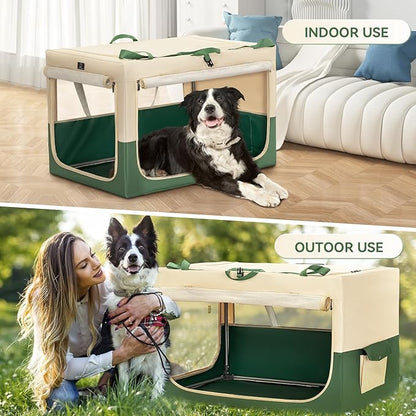A4Pet Soft Dog Crate, Portable Dog Crate - 36 Inch Adjustable Stainless Steel Frame, Lightweight, Durable and Foldable Crate with 3-Door, Collapsible Dog Kennel