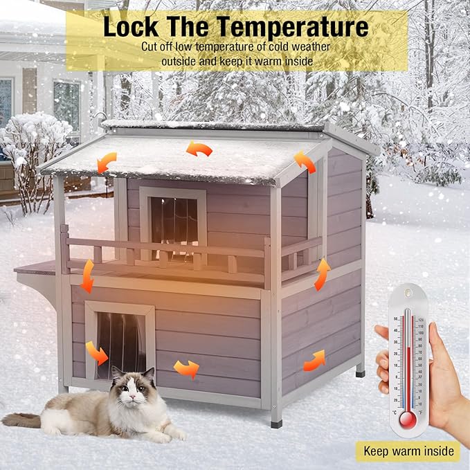 Aivituvin Insulated Outdoor Cat House for Winter Weatherproof Outside Feral Cat Shelter with Liner