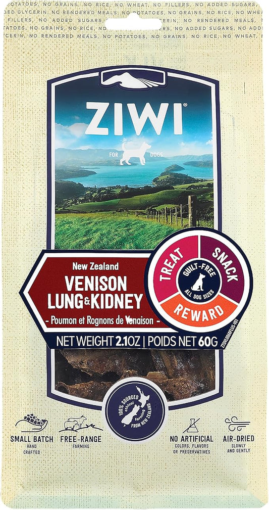 ZIWI Dog Chews and Treats  Venison Lung & Kidney - All Natural, Air-Dried, Single Protein, Grain-Free, High-Value Treat, Snack, Reward 2.1 Ounce (Pack of 1)