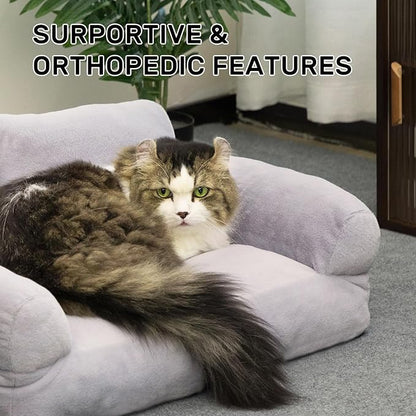 Hollypet Fluffy Plush Dog Cat Pet Couch Soft Calming Sofa Beds for Medium Small Cats and Dogs, Light Gray