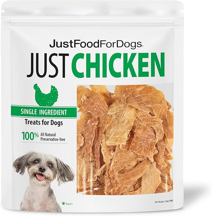 JustFoodForDogs Healthy Dog Treats, Single-Ingredient, Chicken Breast, 2.5 oz (Pack of 4)