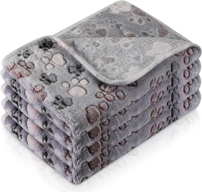 Tatuo 4 Pcs Dog Blanket Pet Puppy Blanket Puppy Teething Toys Paw Print Fleece Blanket for Pet Cat Soft Warm Sleep Mat Guinea Pig Cage Blanket(X-Large(41 x 30 Inch),Gray)