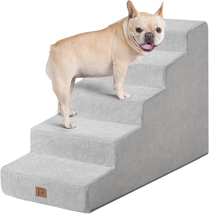 EHEYCIGA Dog Stairs for Small Dog 22.5”H, 5-Step Slope Dog Stairs for High Beds, Pet Steps with Non-Slip Bottom, Low Ramp and Larger Step Area