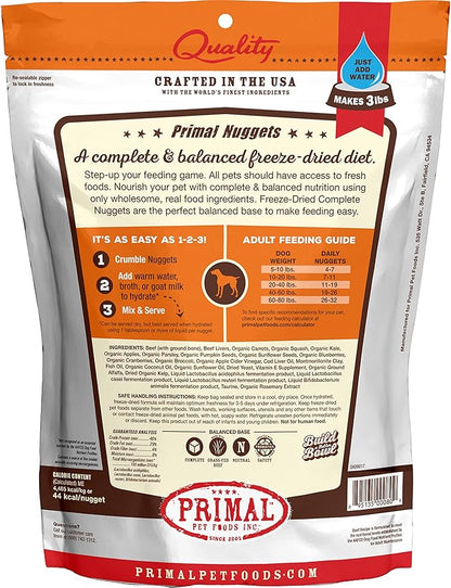 Primal Freeze Dried Raw Dog Food Nuggets, Beef, Complete & Balanced Meal, Also Use as Topper or Treat, Premium, Healthy, Grain Free, High Protein Raw Dog Food, 14 oz