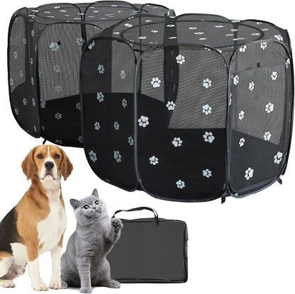 2-in-1 Cat Playpen, 90''Pop Up Dog Pet Playpen for Indoor Outdoor Cats Enclosure, Portable Pet Playpen, Kitten Puppy Foldable Play Pen Cat Dog Tent Crate Cage Kennel(No Divider, Unified Space)