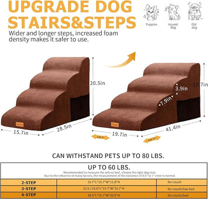 Topmart Wider High Density Foam Dog Steps 4 Tiers,Extra Wide Deep Pet Steps,Non-Slip Pet Stairs with Waterproof Cover,Soft Foam Dog Ladder,Best for Older Dogs Injured,Older Pets,Cats with Joint Pain