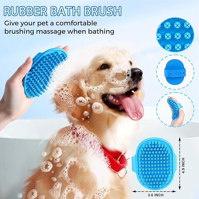 Dog Brush for Shedding, Self-Cleaning Slicker, 3 PCS Kit with Bath Brush & Comb, Perfect for Short & Long Haired Pets, Removes Mats, Tangles, Fur, Gentle on Skin, Ideal for All Dogs. Blue