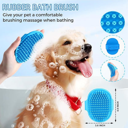 Dog Brush for Shedding, Self-Cleaning Slicker, 3 PCS Kit with Bath Brush & Comb, Perfect for Short & Long Haired Pets, Removes Mats, Tangles, Fur, Gentle on Skin, Ideal for All Dogs. Blue