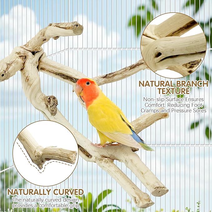 kathson Bird Perch Stand 11.8" Nature Wood Stand Toy Parrot Cage Branch Paw Grinding Fork Parakeet Platform for Parakeets Cockatiels Conures Finches Love Birds