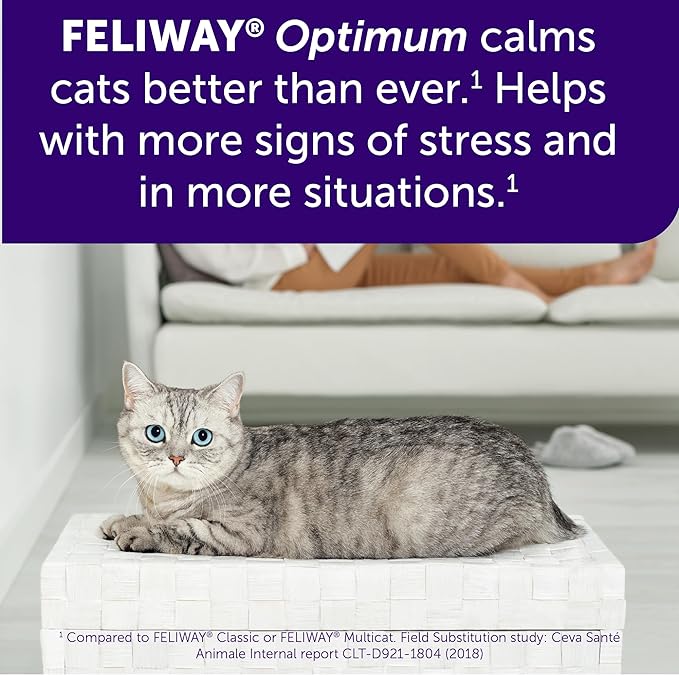 FELIWAY® Optimum 30 Day Cat Calming Plug In Pheromone Diffuser Starter Kit, 48ml - Helps Reduce Common Signs of Stress in Cats & Kittens, Enhanced Calming