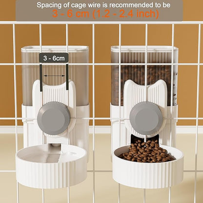 Rabbit Feeder for Cage,Hanging Automatic Cat Feeder and Water Dispenser,Ferret Cage Accessories,Food Water Bowl for Cats Rabbit Guinea Pig Cages(Cage Grid Spacing Over 1.2'')