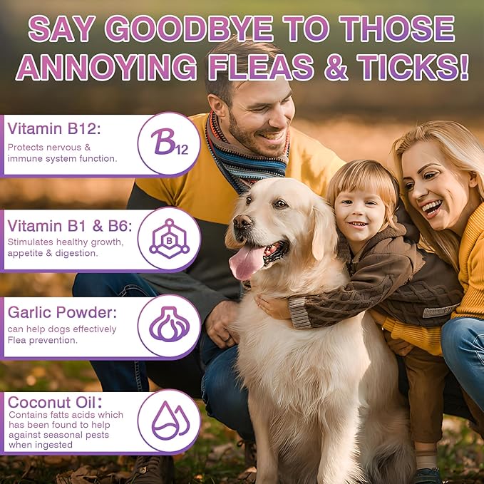 Dog Flea and Tick Treatment Chewable 200 Treatment Chews Natural Soft Chew Fleas Ticks Treatment Dog Oral Chewables Support Supplement Breeds and Ages Dogs Chicken Flavor