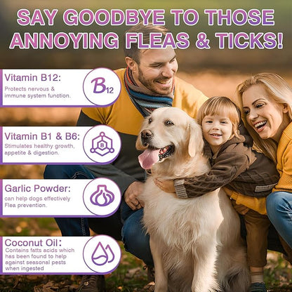 Dog Flea and Tick Treatment Chewable 200 Treatment Chews Natural Soft Chew Fleas Ticks Treatment Dog Oral Chewables Support Supplement Breeds and Ages Dogs Chicken Flavor