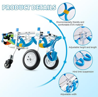 Adjustable 4-Wheel Dog Wheelchair| Pet Wheelchairs with Disabled Hind Legs Walking|Full Support Dog wheelchairs (7-Size) (XXS)