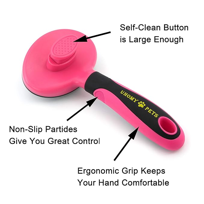 Uhomy Pets Self - Cleaning Slicker Brush Dog Comb Professional Pet Grooming Brush for Small, Medium & Large Dogs and Cats Regular Brushing For Sensitive Skin Remove Loose Fur Mats and Tangles, Brush B