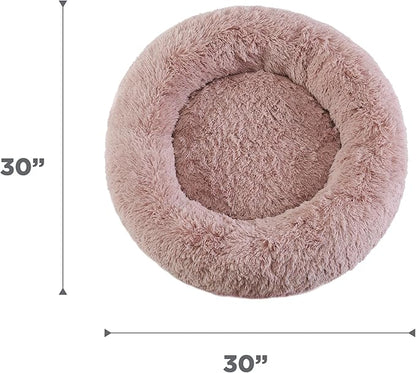 Best Friends by Sheri Original Calming Donut Dog and Cat Bed, Shag Faux Fur, Dusty Rose, (30in x 30in) - Anxiety Relief for Pets Up to 45 lbs