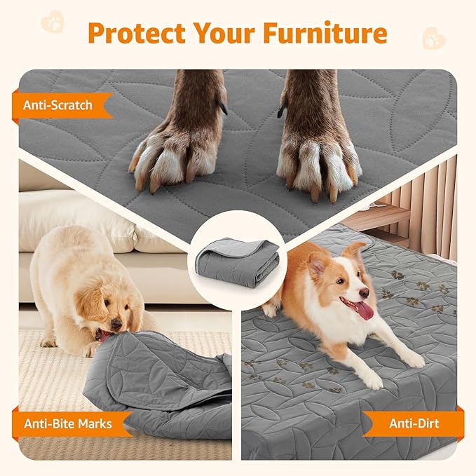 LOOBANI 2 Pack Waterproof Dog Blanket, Reversible and Washable Pet Bed Covers, Protects Furniture, Couch, Bed, and Car from Spills and Scratches, Soft and Cozy for Large Dogs and Puppies, 82x102In