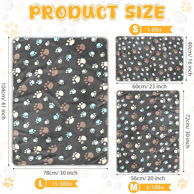 Tegeme 12 Pieces Pet Blanket Soft Fleece Dog Fluffy Doggie Warm Felt Throw Spring Cute Paw Print Puppy Kitten Sleep Mat Bed Covers for Cat (41 x 30 Inch,Gray)