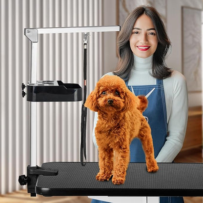 31" Dog Grooming Table, Pneumatic Lift Adjustable Small Pet Trimming Station for Home with Anti-Skid Rubber and Rotatable Desktop ï¼_p to 50lbsï¼