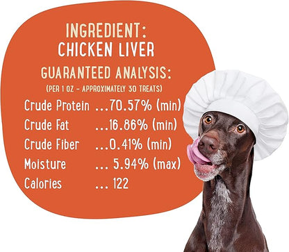 Grain-Free, All-Natural Freeze-Dried Chicken Liver Dog Treats - Made in The USA with Vital Essential Ingredients for Dogs, Including Puppy Training - 8 Ounce Treat Pouch