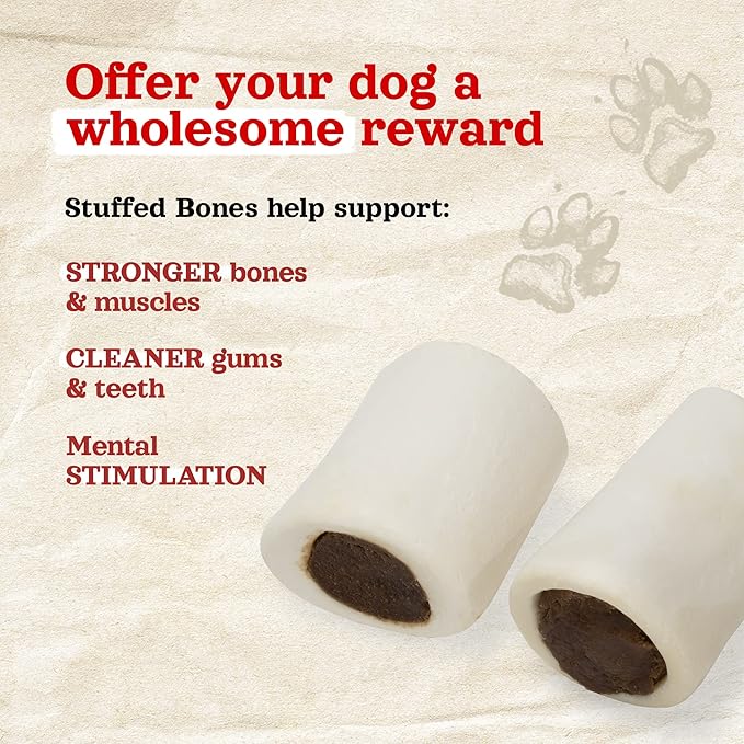 Natural Farm Peanut Butter Filled Bones (3-4 Inch, 6 Pack), Limited Ingredient, Natural Stuffed Dental Dog Bone Treats for Dogs, Made with Real Beef