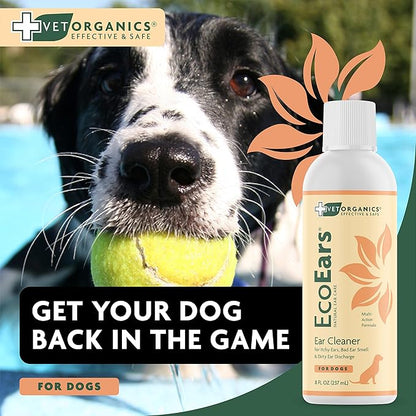 EcoEars Dog Ear Cleaner Solution–8 Oz. Natural Dog Ear Multi-Action Formula for Large or Small Canines – Ear Drops to Alleviate Itchy Ears, Shaking, & Otic Discharge–Puppy Supplies by Vet Organics 2pk