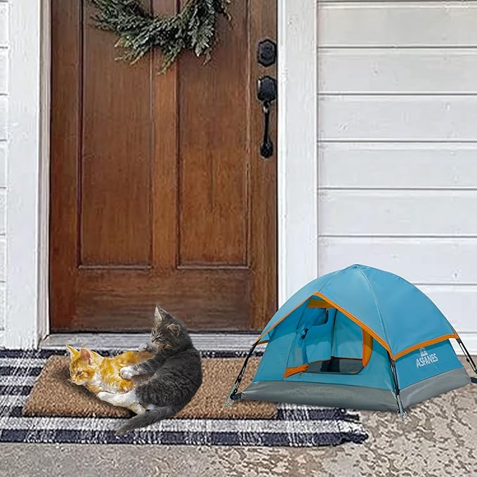Outdoor Waterproof Pet Camping Tent, Cave Bed for Indoor Cats and Small Dogs, Portable Cat House Dog House, 29.5x29.5x18.9'', Blue, M.