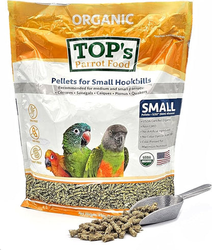 TOP's Parrot Food Bird Pellets for Small Hookbills - Non-GMO, Peanut Soy & Corn Free, USDA Organic Certified (4lbs)