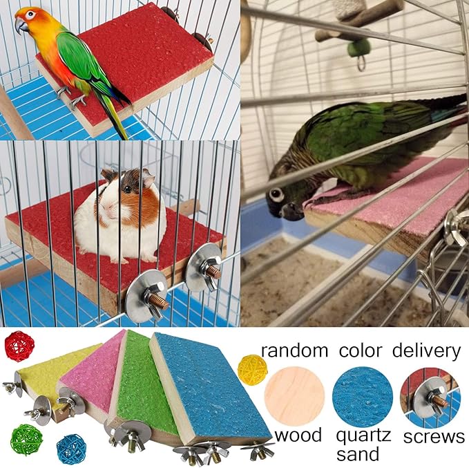 Hamiledyi Bird Perch Stand, 12PCS Wood Parrot Perch Stand Platform, Paw Grinding Rough-surfaced Parakeet Cage Accessories Exercise Toy for Budgies Conure Cockatiel Hamster (Random Color)