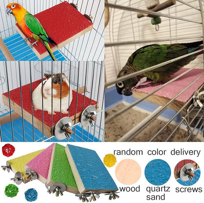Hamiledyi Bird Perch Stand, 12PCS Wood Parrot Perch Stand Platform, Paw Grinding Rough-surfaced Parakeet Cage Accessories Exercise Toy for Budgies Conure Cockatiel Hamster (Random Color)