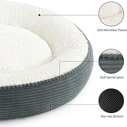Love's cabin Round Donut Cat and Dog Cushion Bed, 36in Pet Bed for Medium or Large Dogs, Anti-Slip Water-Resistant Bottom, Super Soft Durable Pet beds, Washable Cat Bed Stripe Bluish Grey