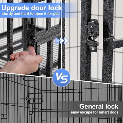 49/37/44 Inch Dog Crate, Heavy Duty Metal Dog Kennel, Indestructible, Escape Proof Dog Cage with Lockable Wheels, Indoor for Large Breed, Big Dog Cage with Removable Dog Crate Tray